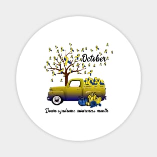 Blue And Yellow Ribbon Pumpkin Truck Down Syndrome Awareness Magnet